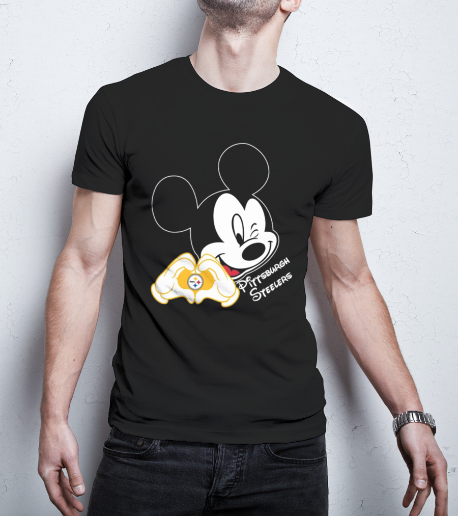 Mickey Mouse Heart Hands Pittsburgh Steelers T-Shirt