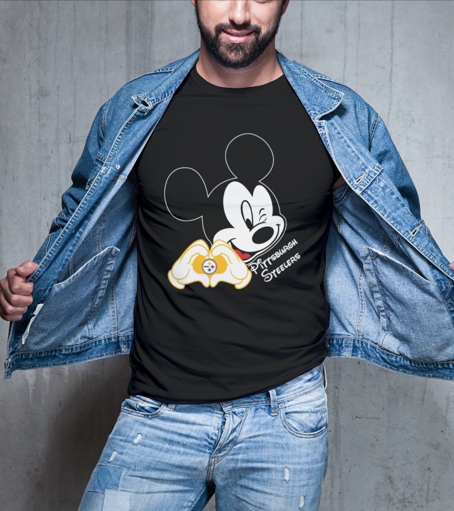 Mickey Mouse Heart Hands Pittsburgh Steelers T-Shirt