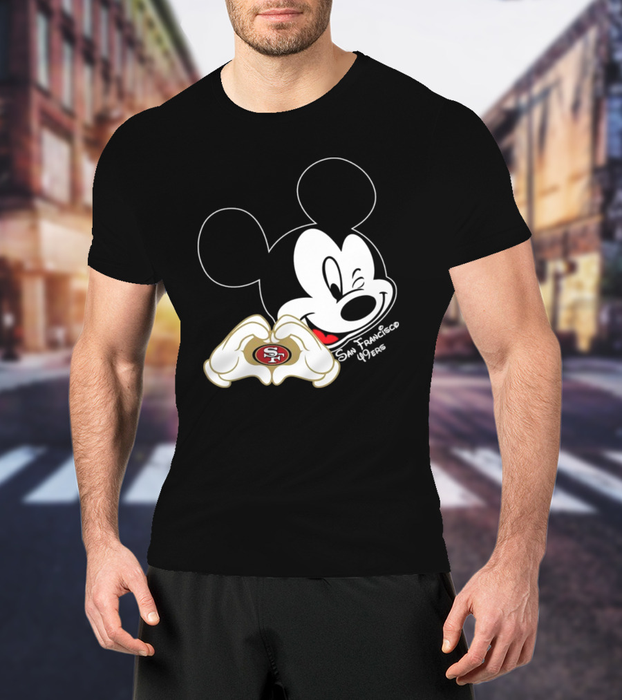Mickey Mouse Heart Hands With San Francisco 49ers T-Shirt