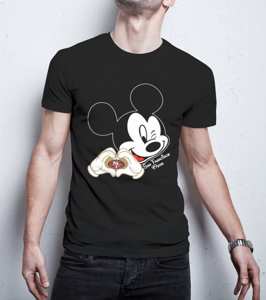 Mickey Mouse Heart Hands With San Francisco 49ers T-Shirt