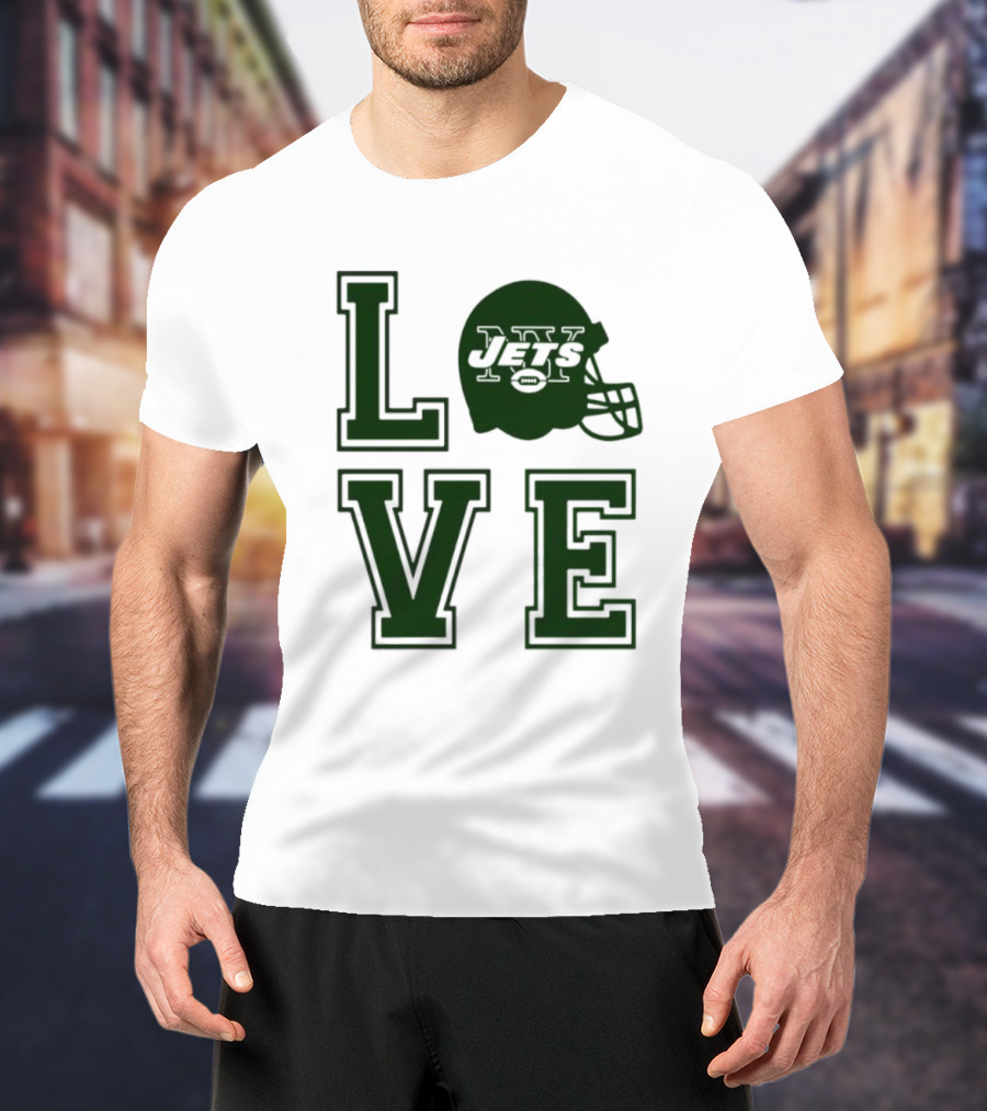 New York Jets Love Helmet Typography T-Shirt