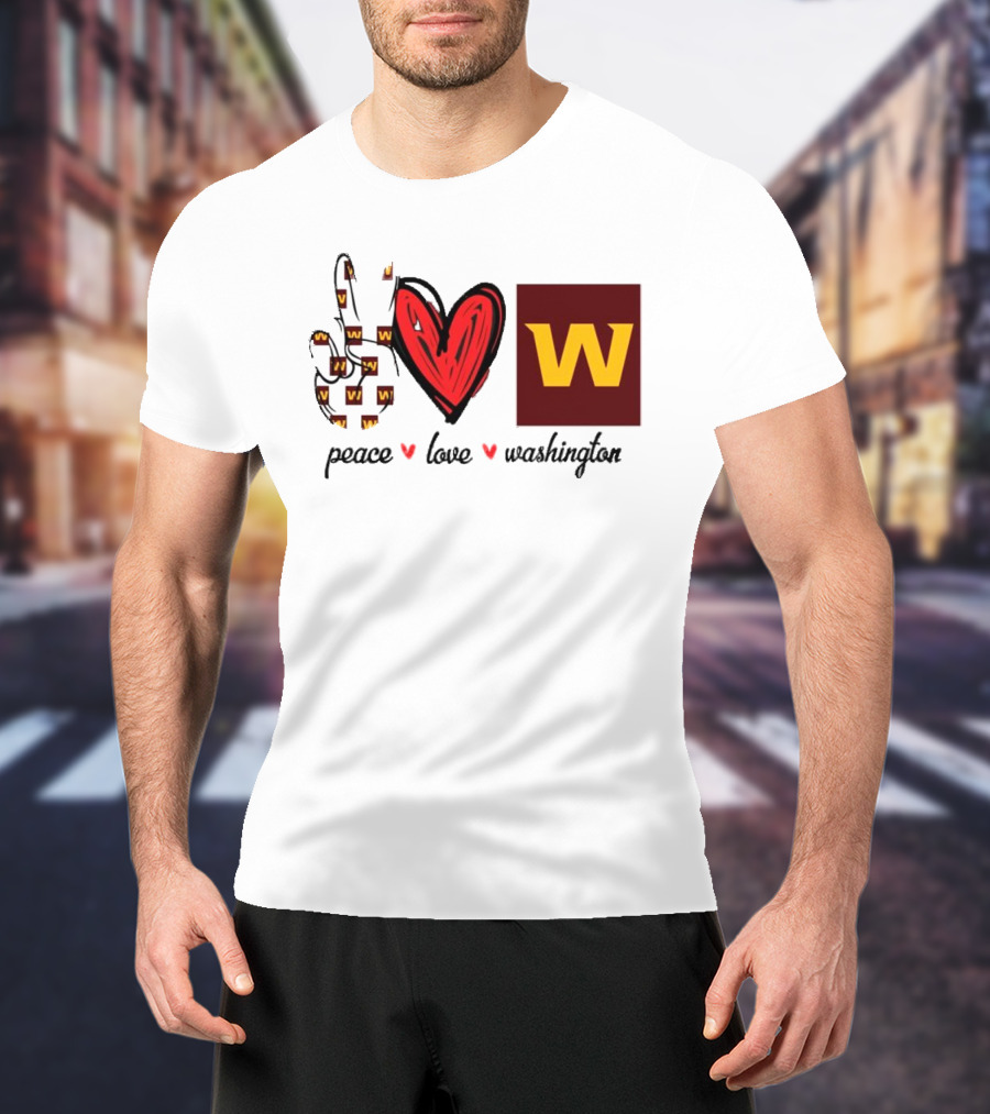 Peace Love Washington Commanders W Logo Football Team T-Shirt