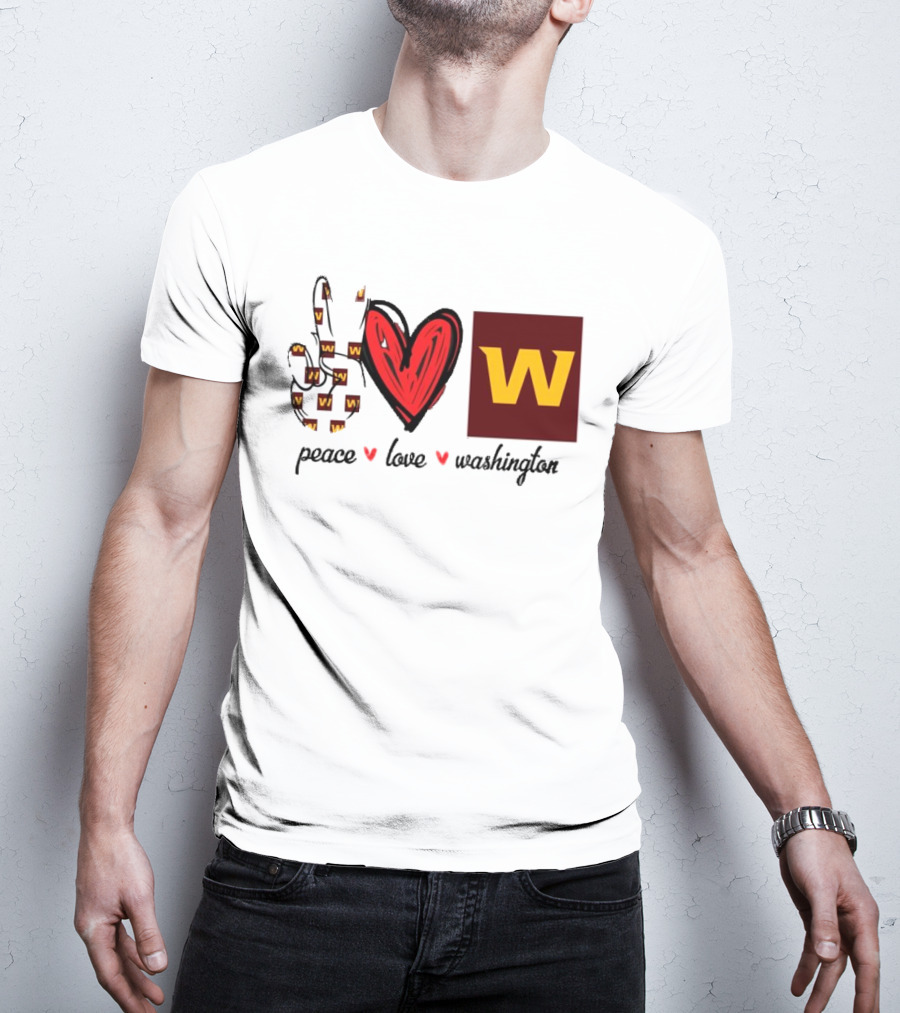Peace Love Washington Commanders W Logo Football Team T-Shirt
