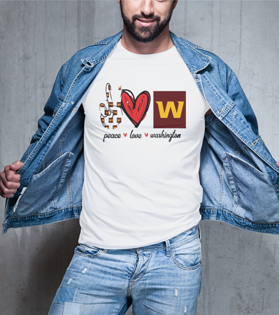 Peace Love Washington Commanders W Logo Football Team T-Shirt