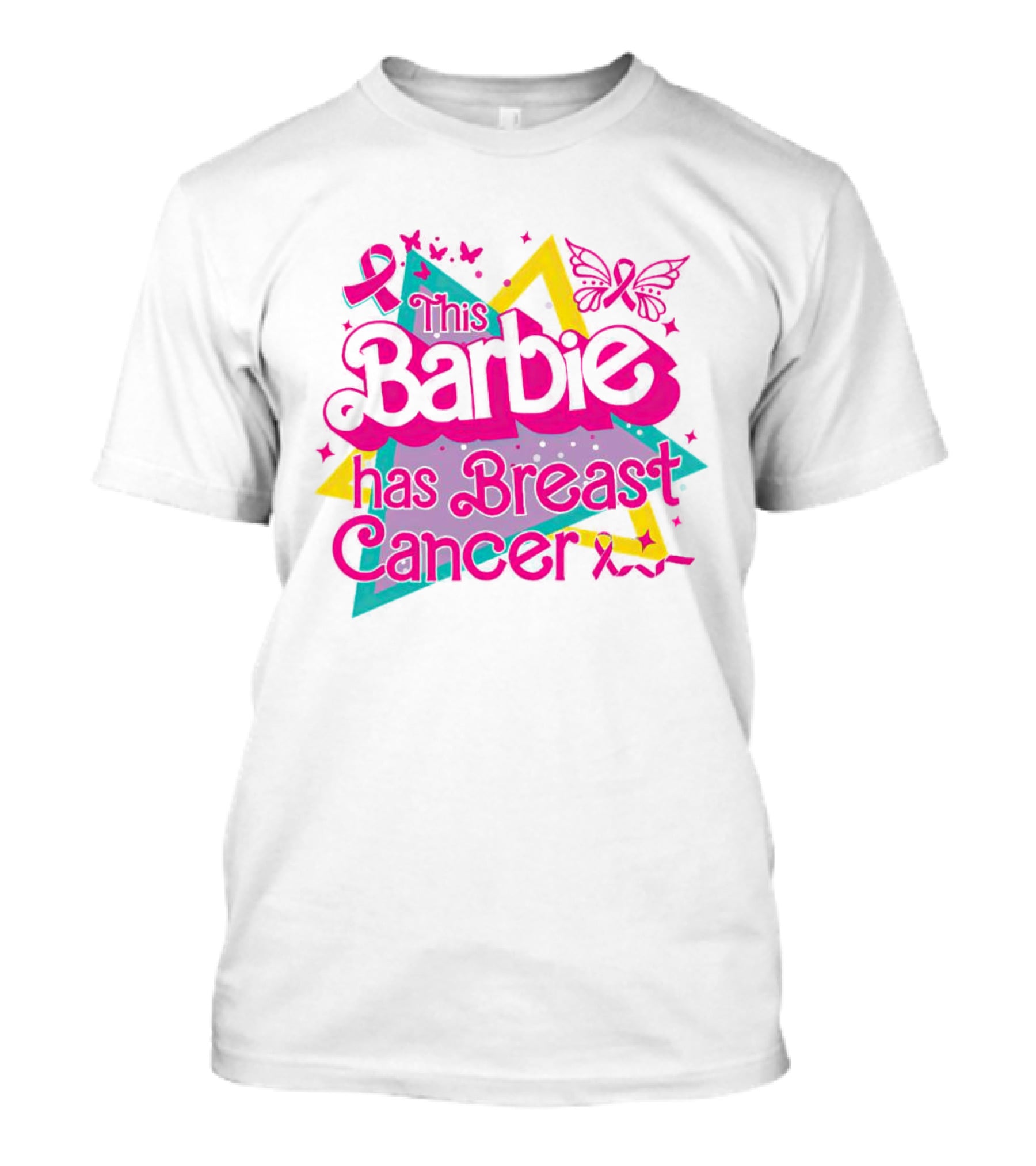 This Barbie Has Breast Cancer Pink Ribbon Butterflies Stars T-Shirt