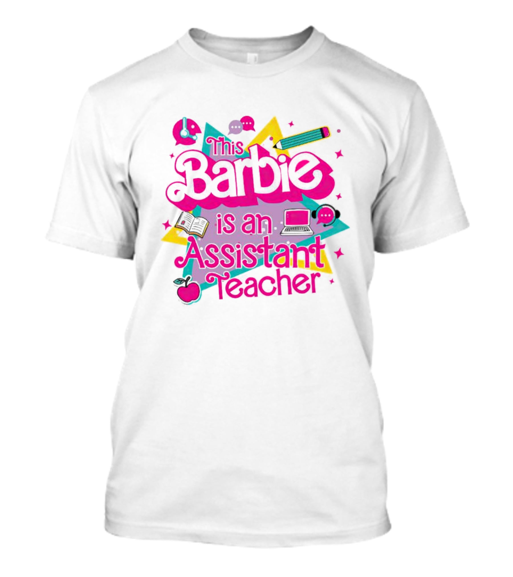 This Barbie Is An Assistant Teacher With Headphones Pencil Book Laptop Apple T-Shirt