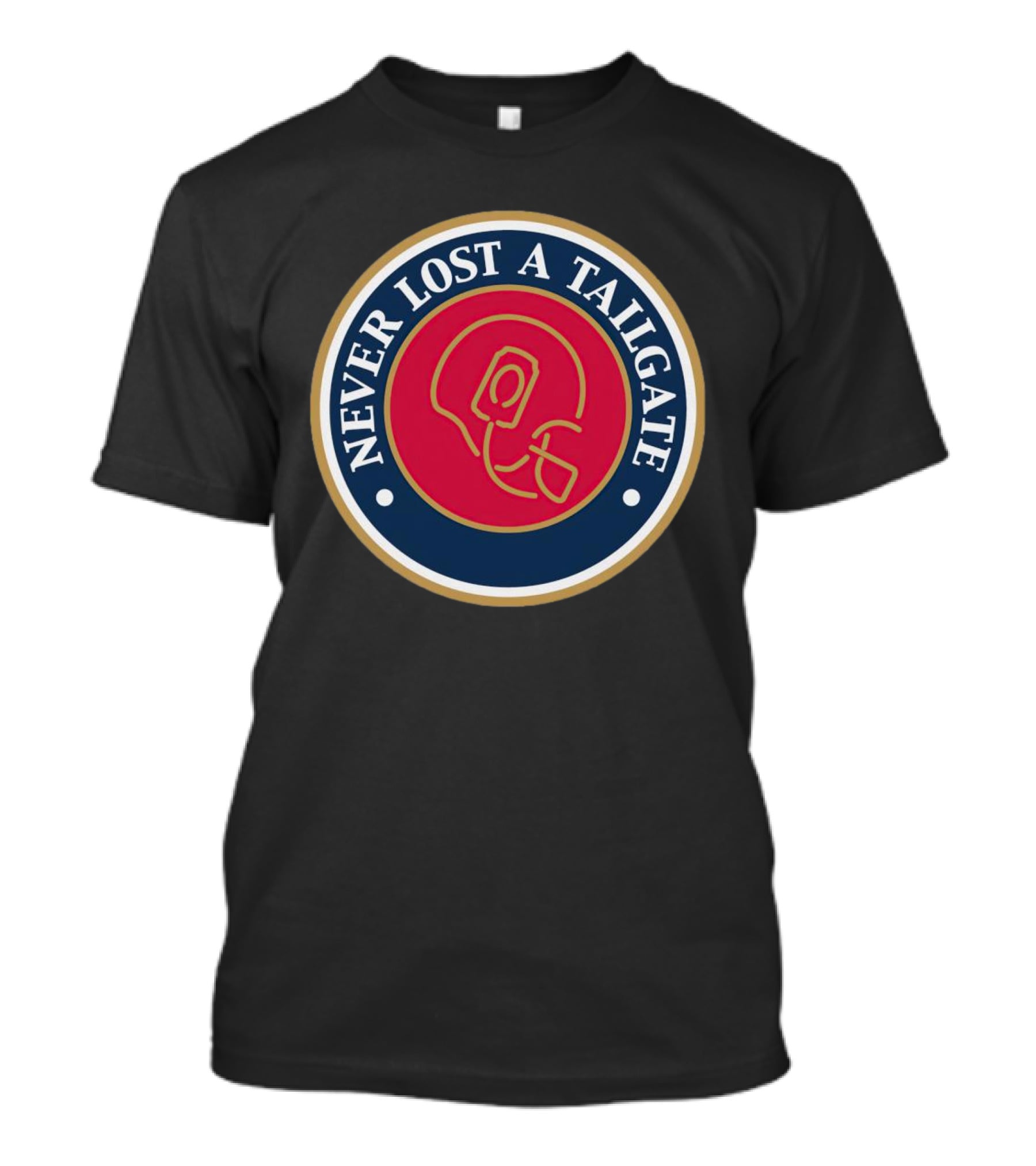 Never Lost A Tailgate Football Helmet Red And Blue Circle Badge T-Shirt