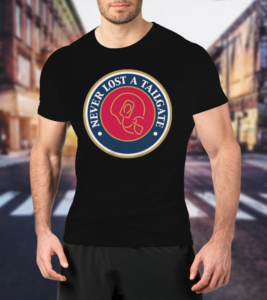 Never Lost A Tailgate Football Helmet Red And Blue Circle Badge T-Shirt
