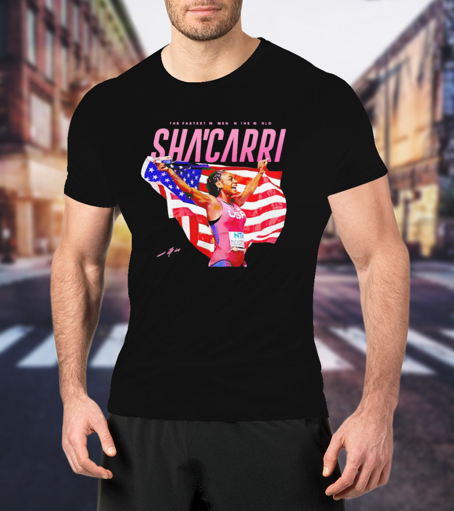 SHA'CARRI The Fastest Women In The World USA Flag T-Shirt