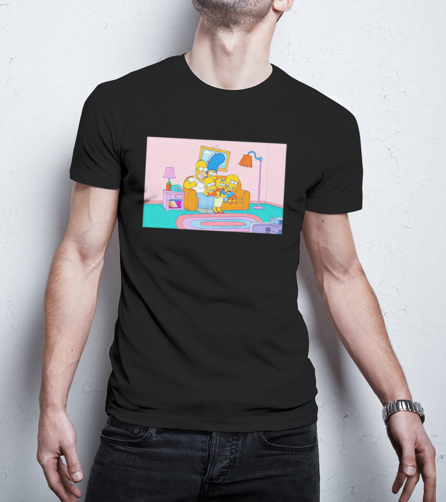 The Simpsons Family Sitting On Couch Retro Style Scene T-Shirt