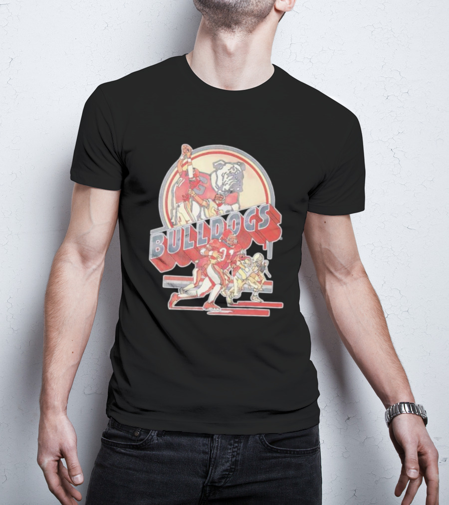 Bulldogs Vintage Football Game Action With Mascot T-Shirt