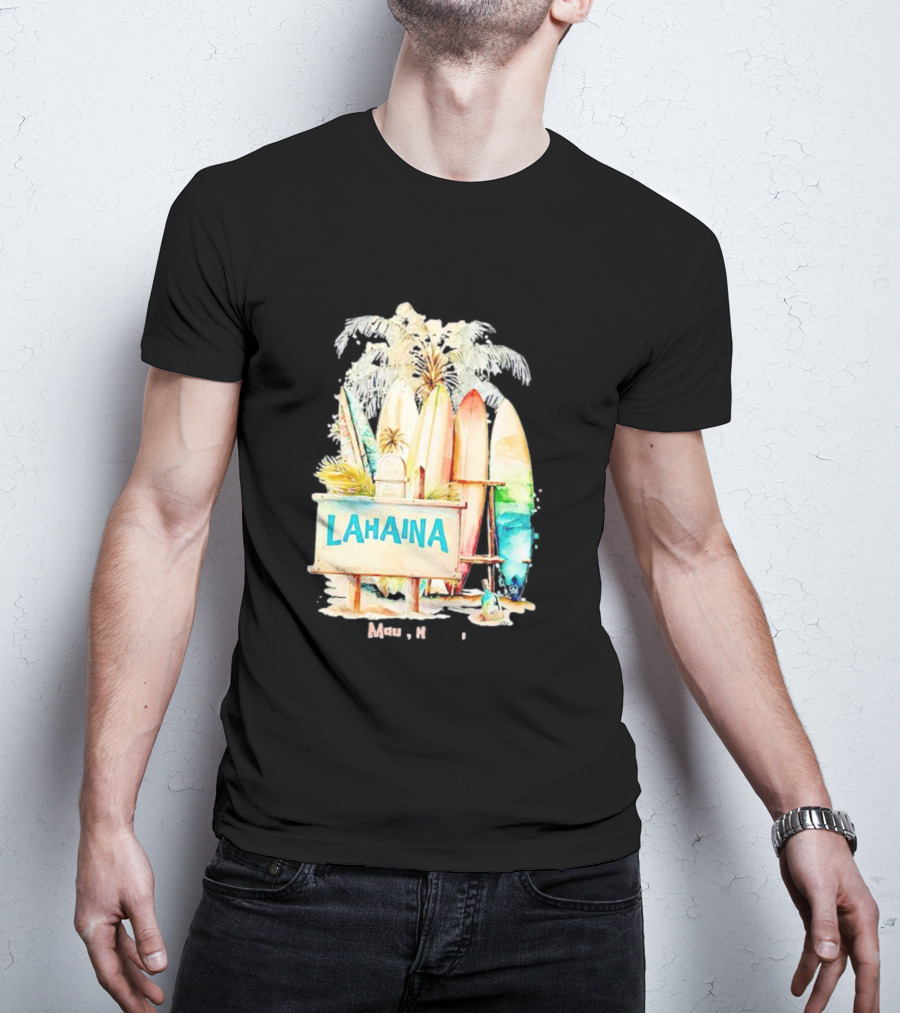 Lahaina Maui Hawaii Surfboard Palm Tree Tropical Vibes Strong T-Shirt