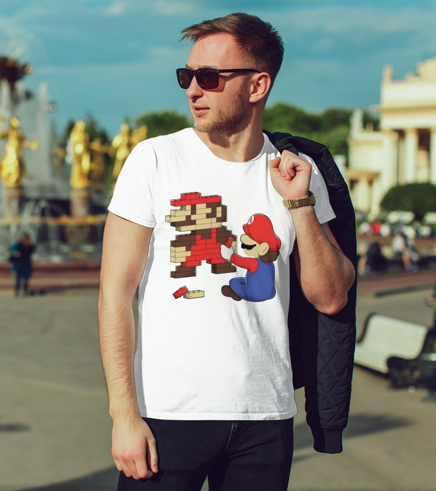 Super Mario Pixel Blocks Retro Builder T-Shirt