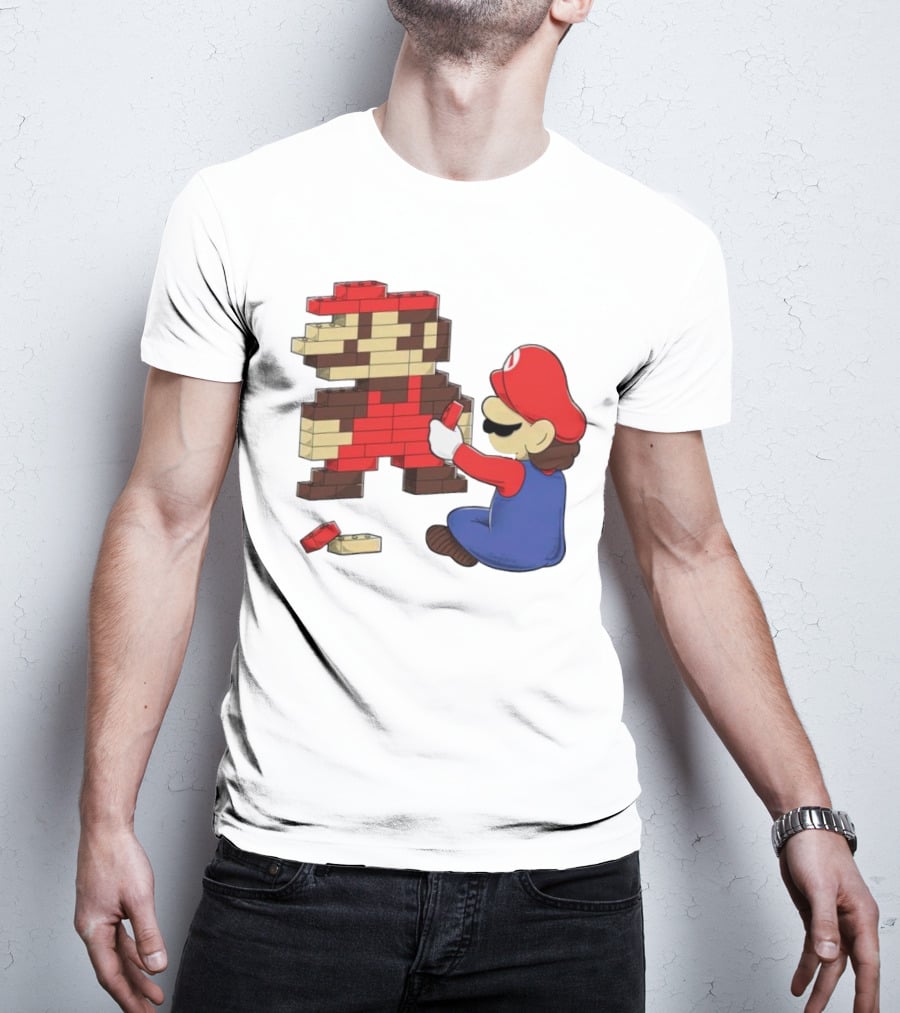 Super Mario Pixel Blocks Retro Builder T-Shirt