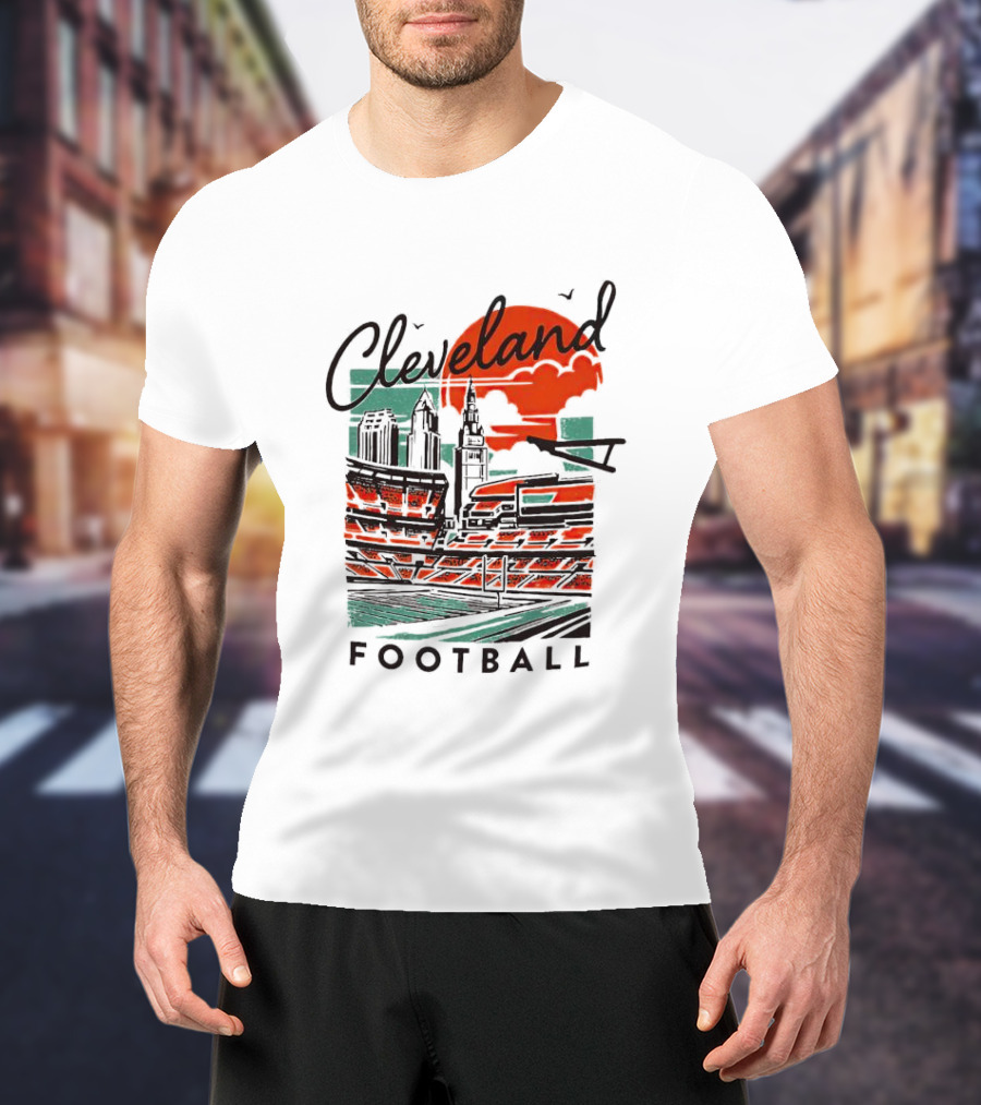 Cleveland Football Stadium Cityscape At Sunset T-Shirt
