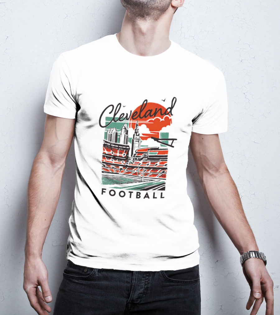 Cleveland Football Stadium Cityscape At Sunset T-Shirt