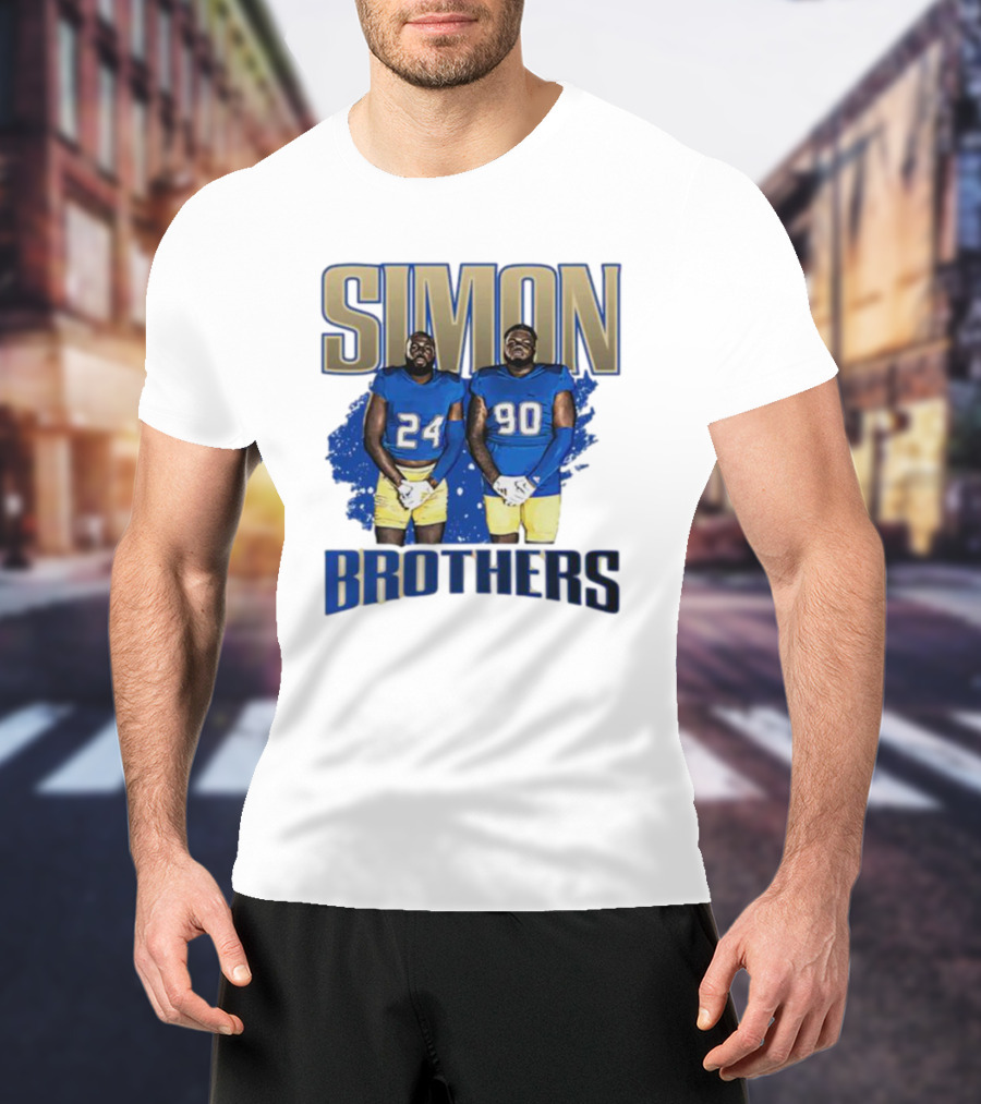 SIMON BROTHERS GAMEDAY 24 90 NFL-INSPIRED FOOTBALL PLAYERS IN BLUE AND GOLD T-Shirt