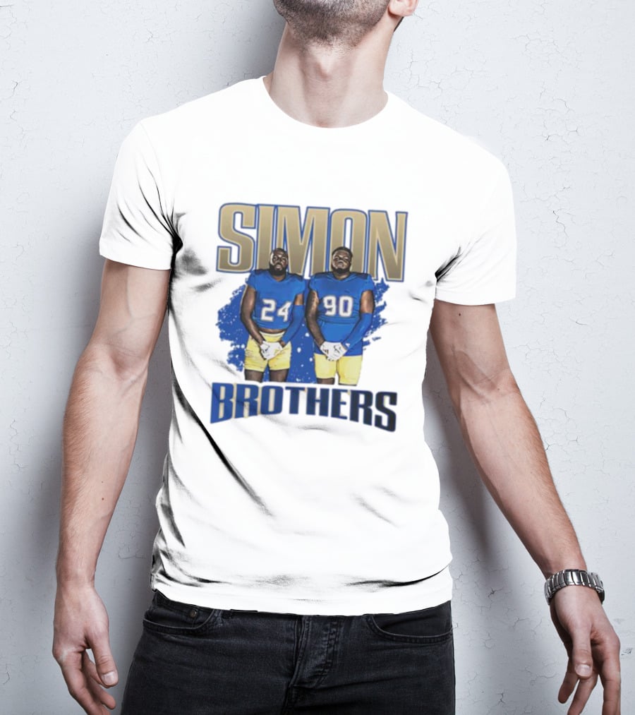 SIMON BROTHERS GAMEDAY 24 90 NFL-INSPIRED FOOTBALL PLAYERS IN BLUE AND GOLD T-Shirt