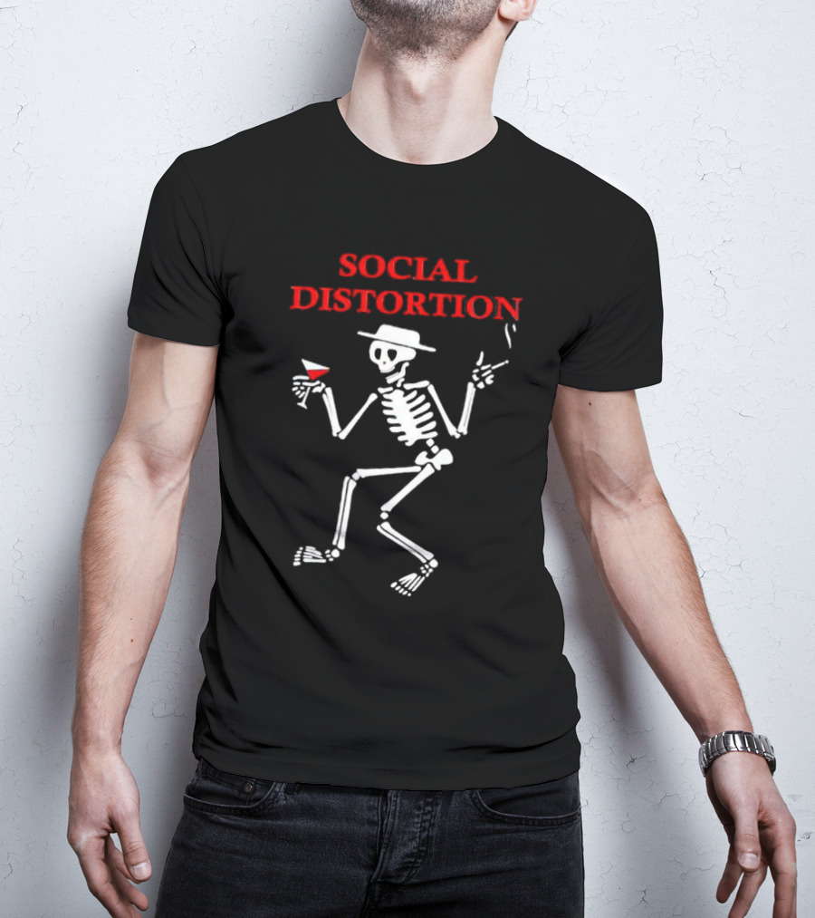 Social Distortion Skeleton With Wine Glass And Cigarette T-Shirt