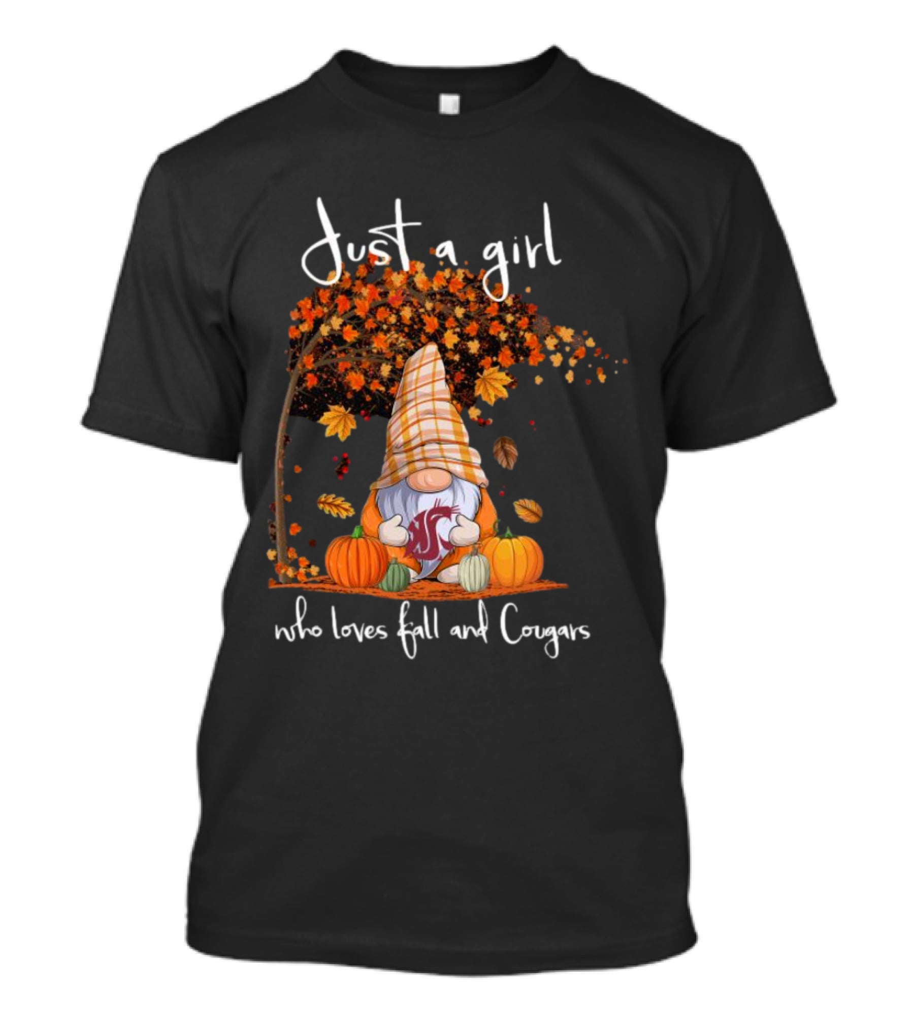 Just A Girl Who Loves Fall And Cougars Washington State Gnome T-Shirt