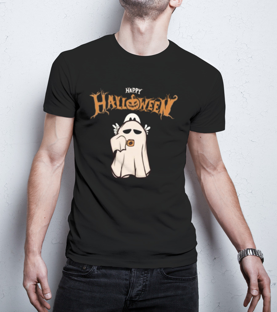 Happy Halloween Ghost Coffee Pumpkin T-Shirt