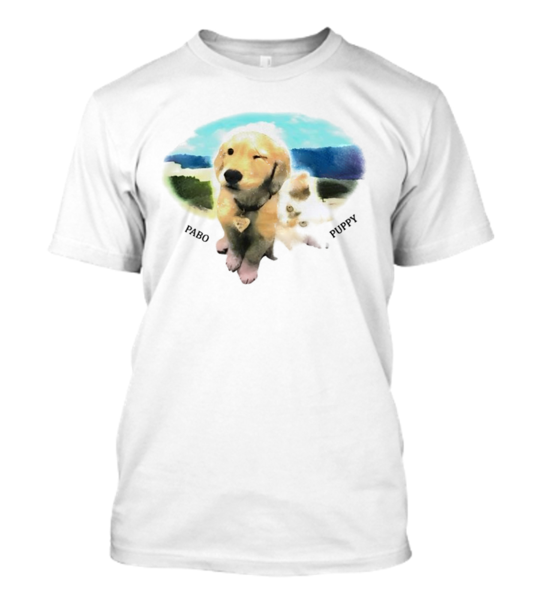 Pabo Puppy And Cat In Scenic Landscape T-Shirt
