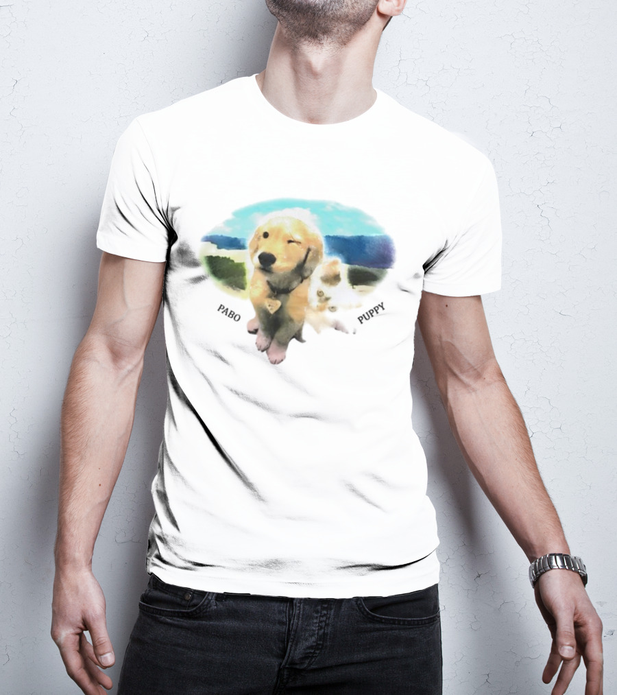 Pabo Puppy And Cat In Scenic Landscape T-Shirt