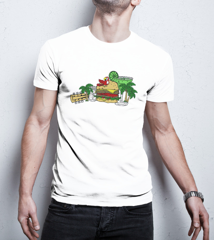 Cheeseburger Parrot Kentucky Palm Trees Margarita Guitar Elements T-Shirt