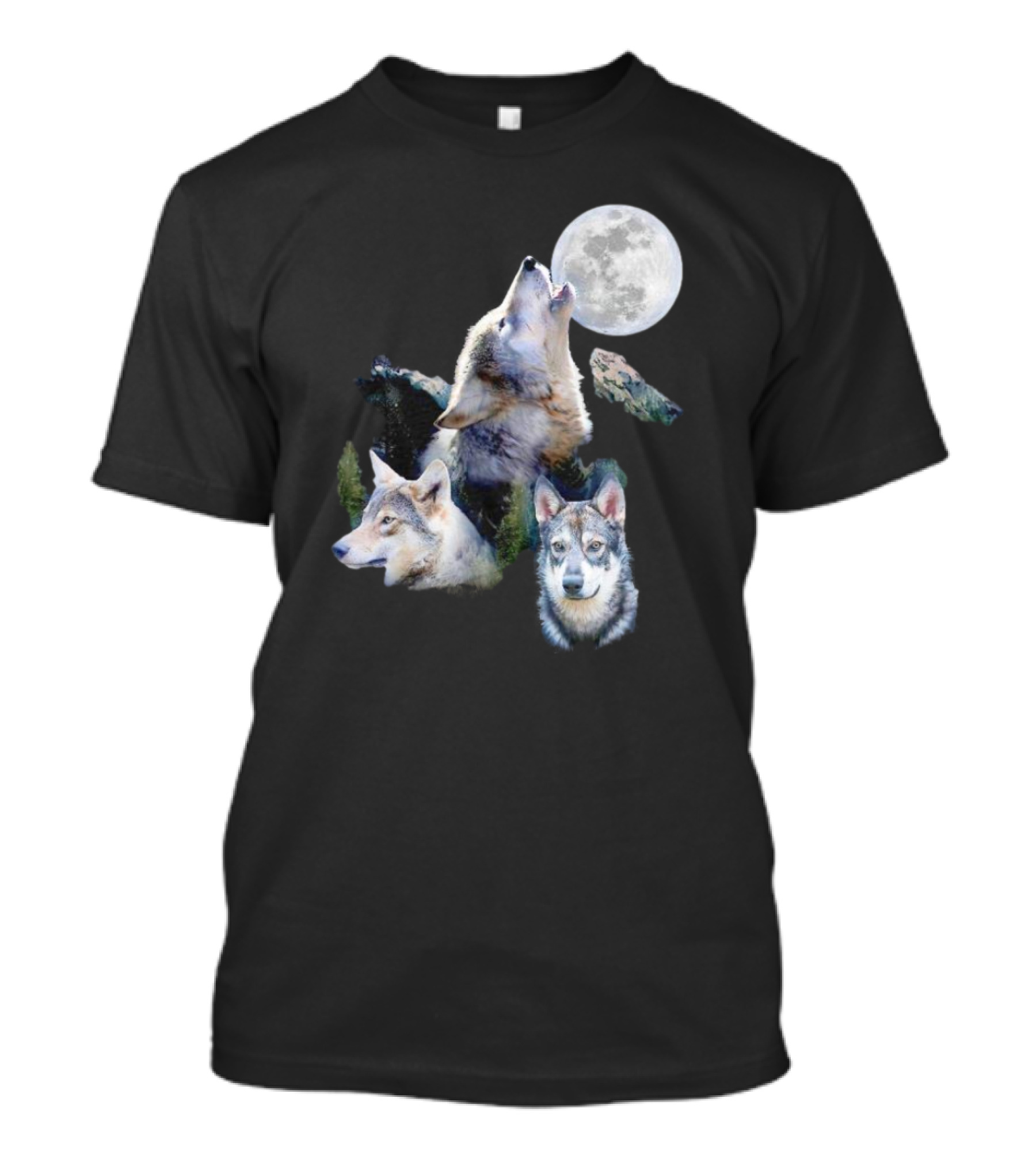 Gas Station Wolf Howling At Full Moon Trio T-Shirt