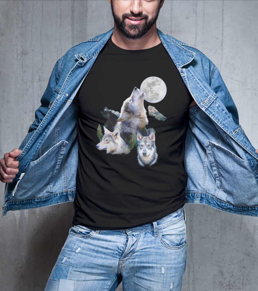 Gas Station Wolf Howling At Full Moon Trio T-Shirt
