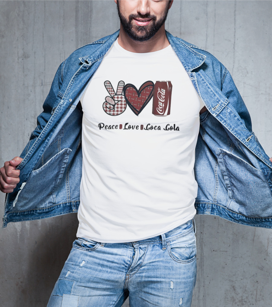 Peace Love Coca Cola Can With Heart And Peace Sign T-Shirt