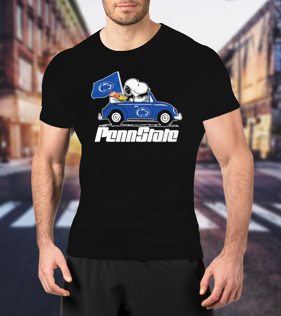 Snoopy And Woodstock Penn State Nittany Lions Driving Car With Flag T-Shirt