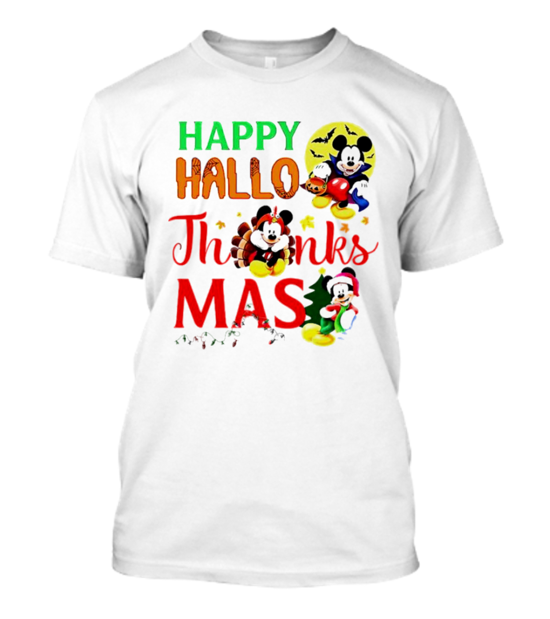 Mickey Mouse Happy Hallothanksmas Halloween Thanksgiving Christmas T-Shirt