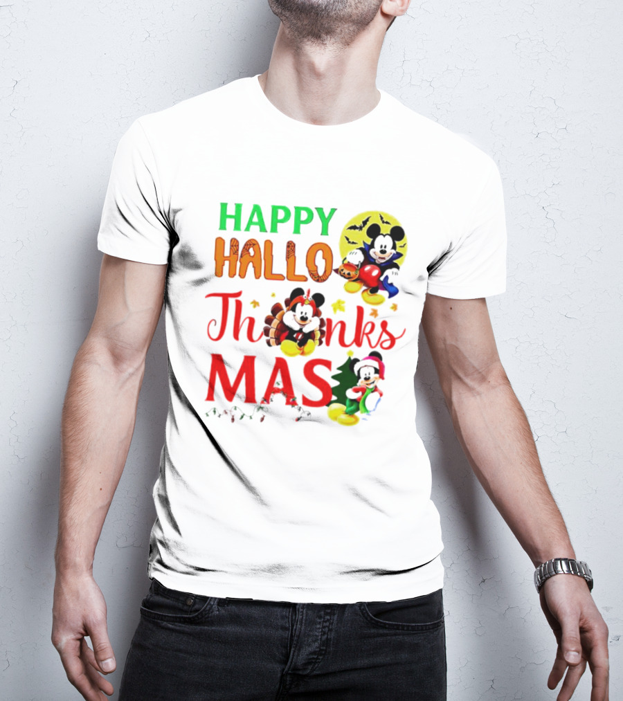 Mickey Mouse Happy Hallothanksmas Halloween Thanksgiving Christmas T-Shirt