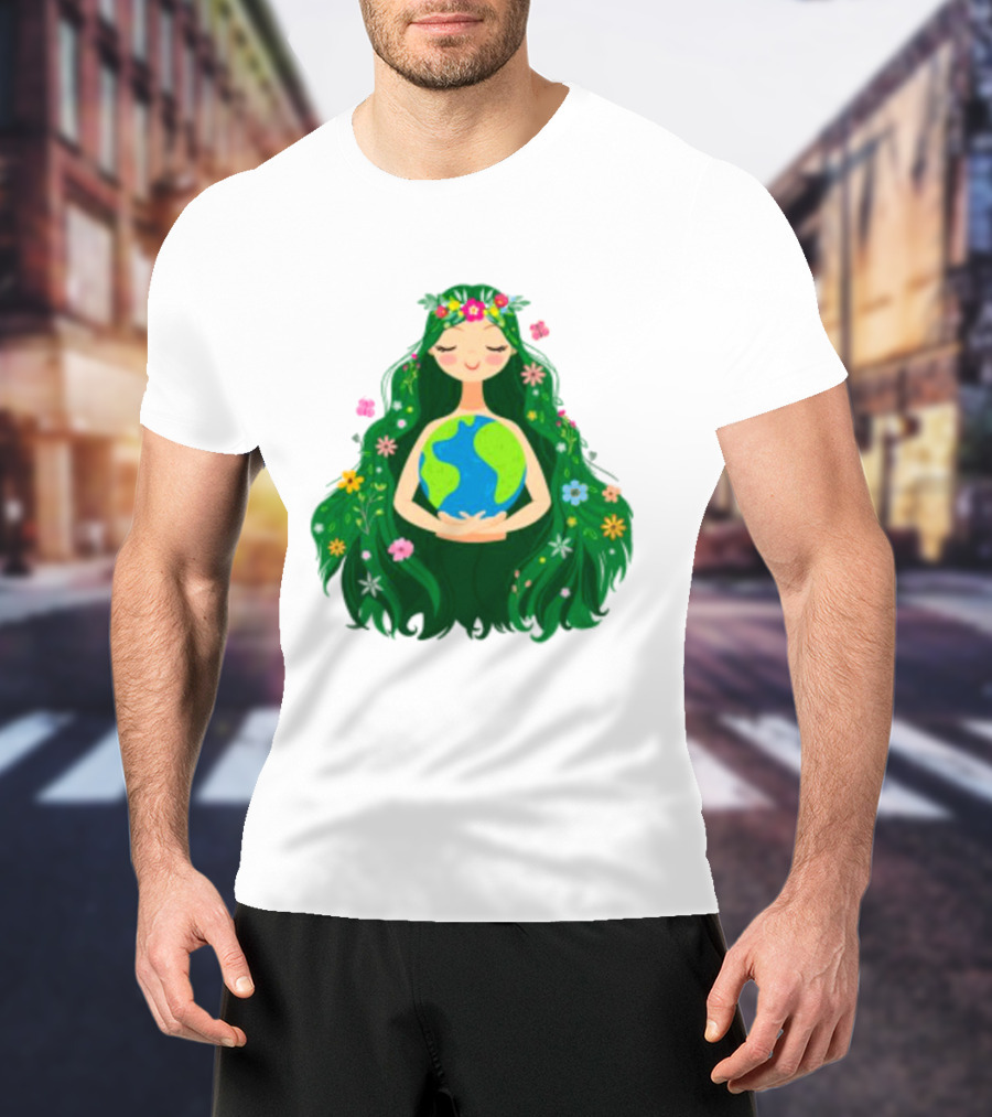 Beautiful Flowing Flower Earth Care Mother Nature Figure T-Shirt