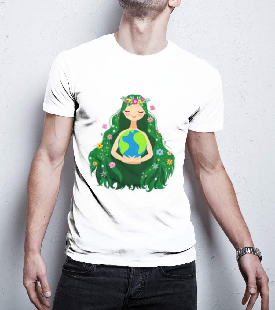 Beautiful Flowing Flower Earth Care Mother Nature Figure T-Shirt