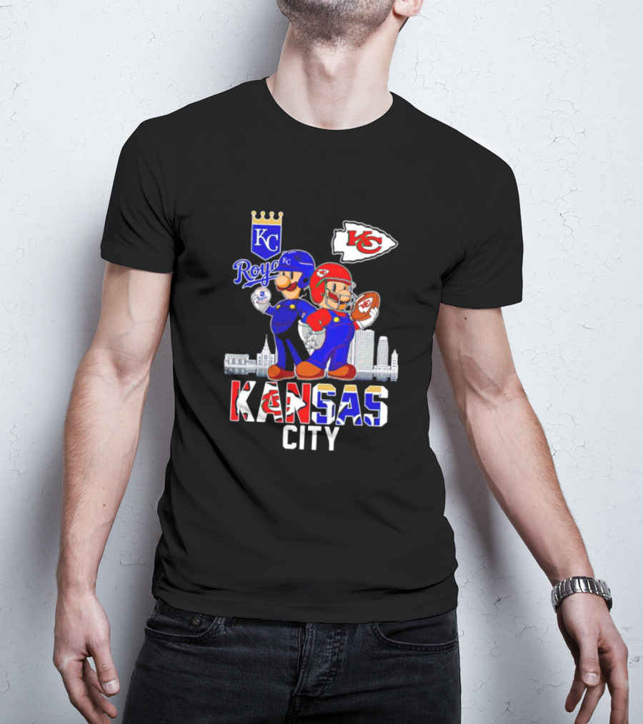 Kansas City Royals Chiefs Mario Bros Skyline T-Shirt
