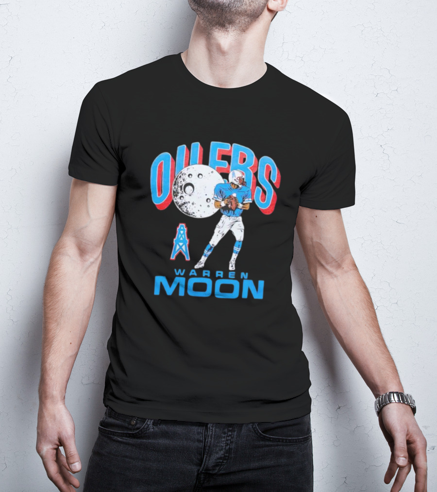 Oilers Warren Moon Football Player With Oil Derrick And Moon Balloon T-Shirt