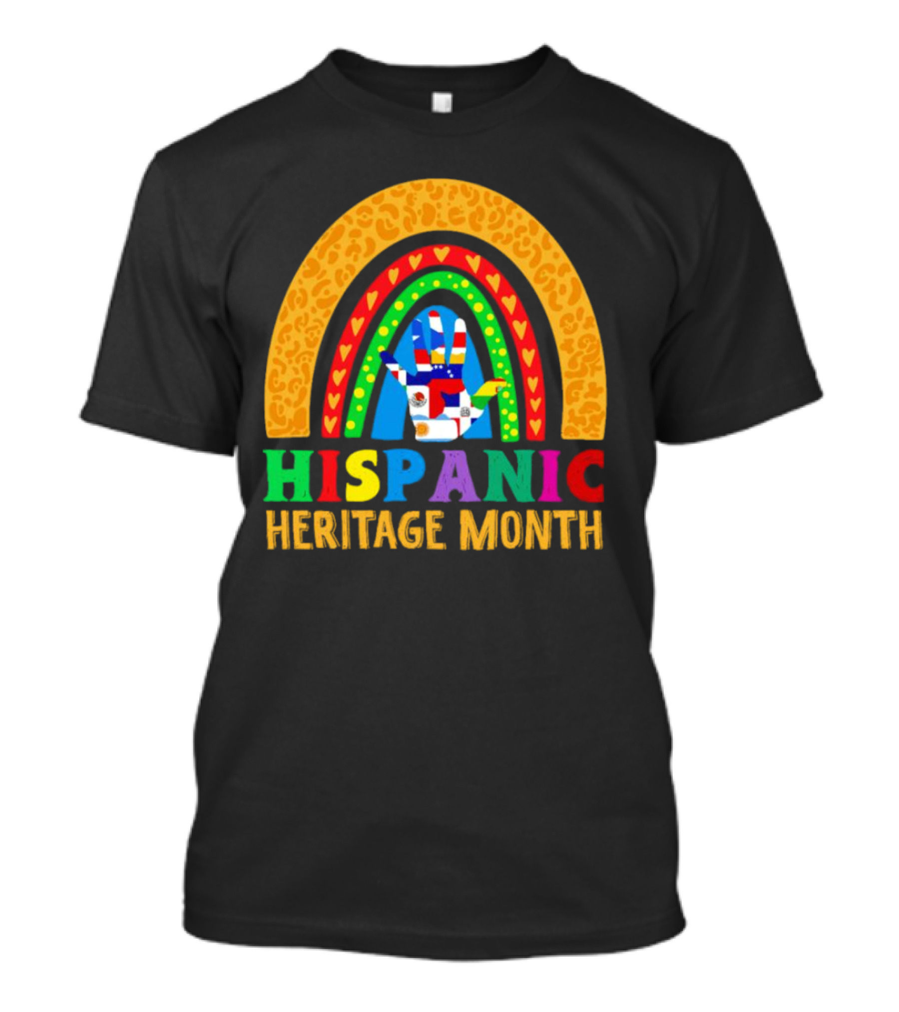 Hispanic Heritage Month Rainbow With Flag Mosaic Hand T-Shirt