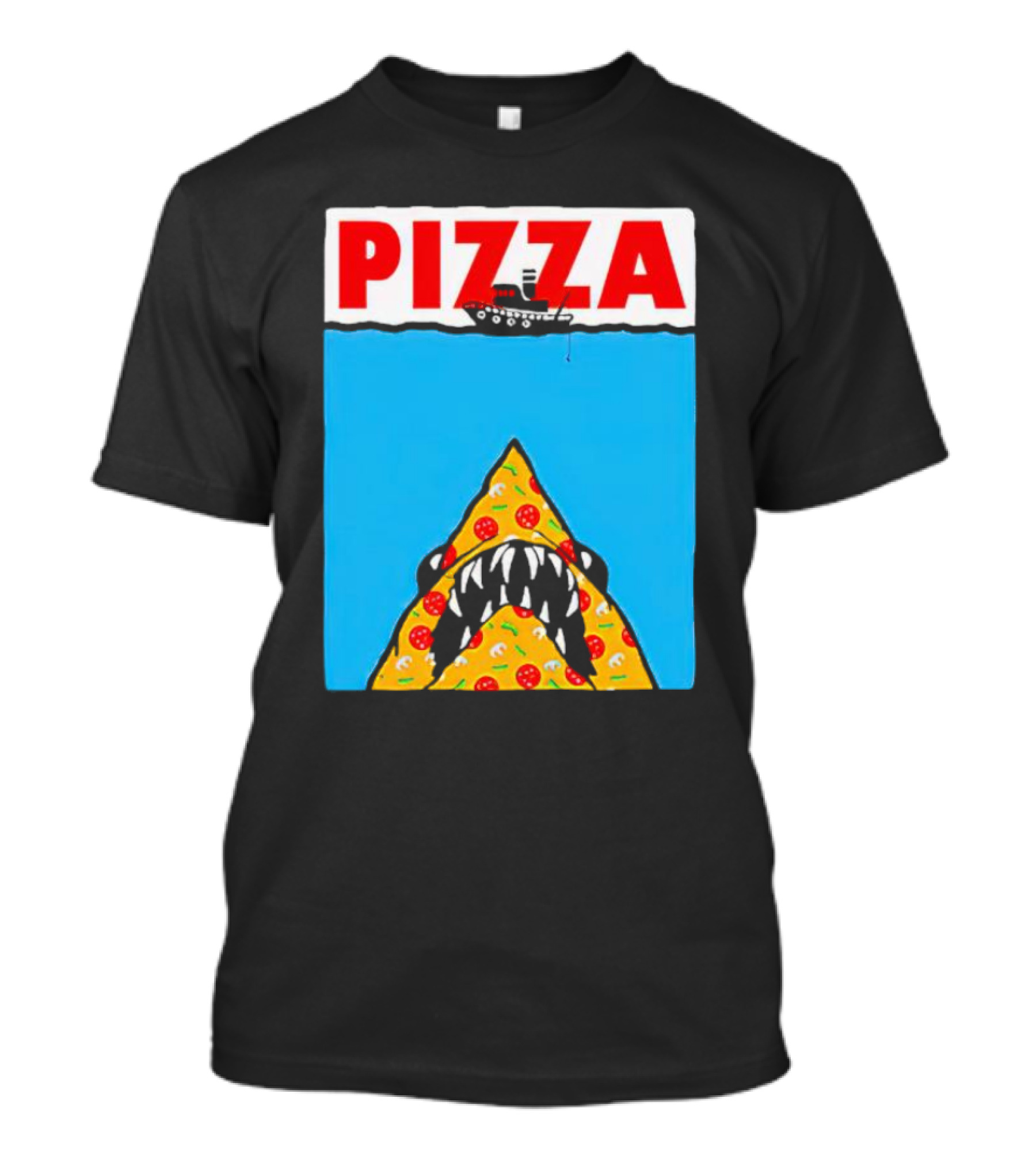 Pizza Slice Jaws Parody With Boat And Ocean T-Shirt