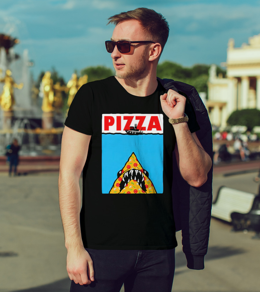 Pizza Slice Jaws Parody With Boat And Ocean T-Shirt