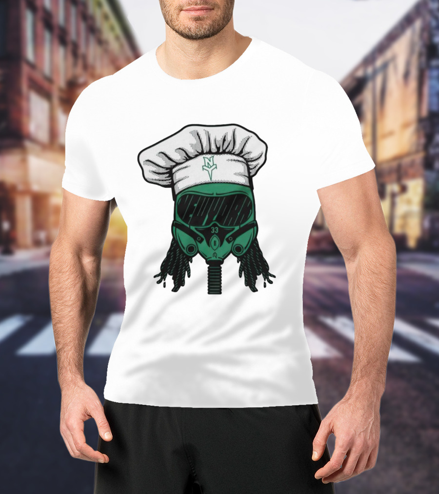 Jet Pilot Cook Chef Hat And Mask With Green Helmet And Braids T-Shirt