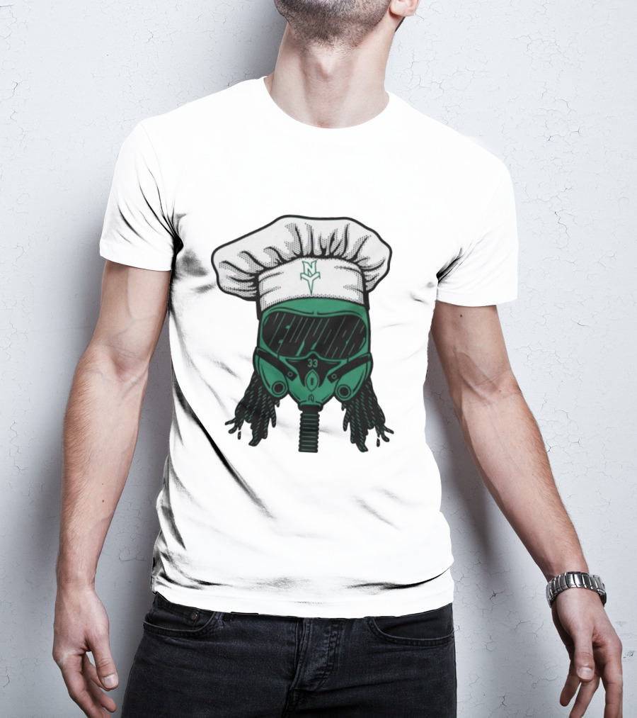 Jet Pilot Cook Chef Hat And Mask With Green Helmet And Braids T-Shirt