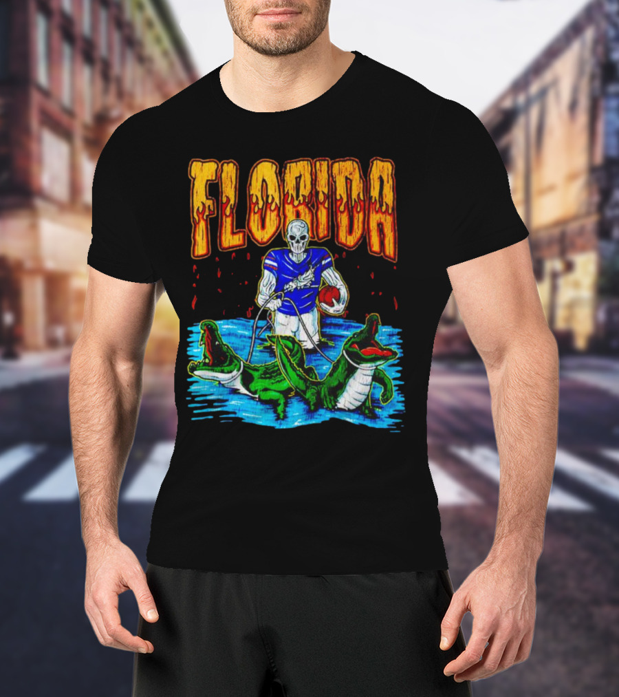 Florida Skeleton Football With Gators T-Shirt