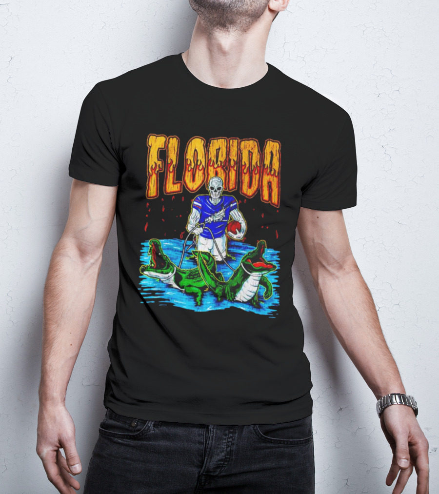 Florida Skeleton Football With Gators T-Shirt