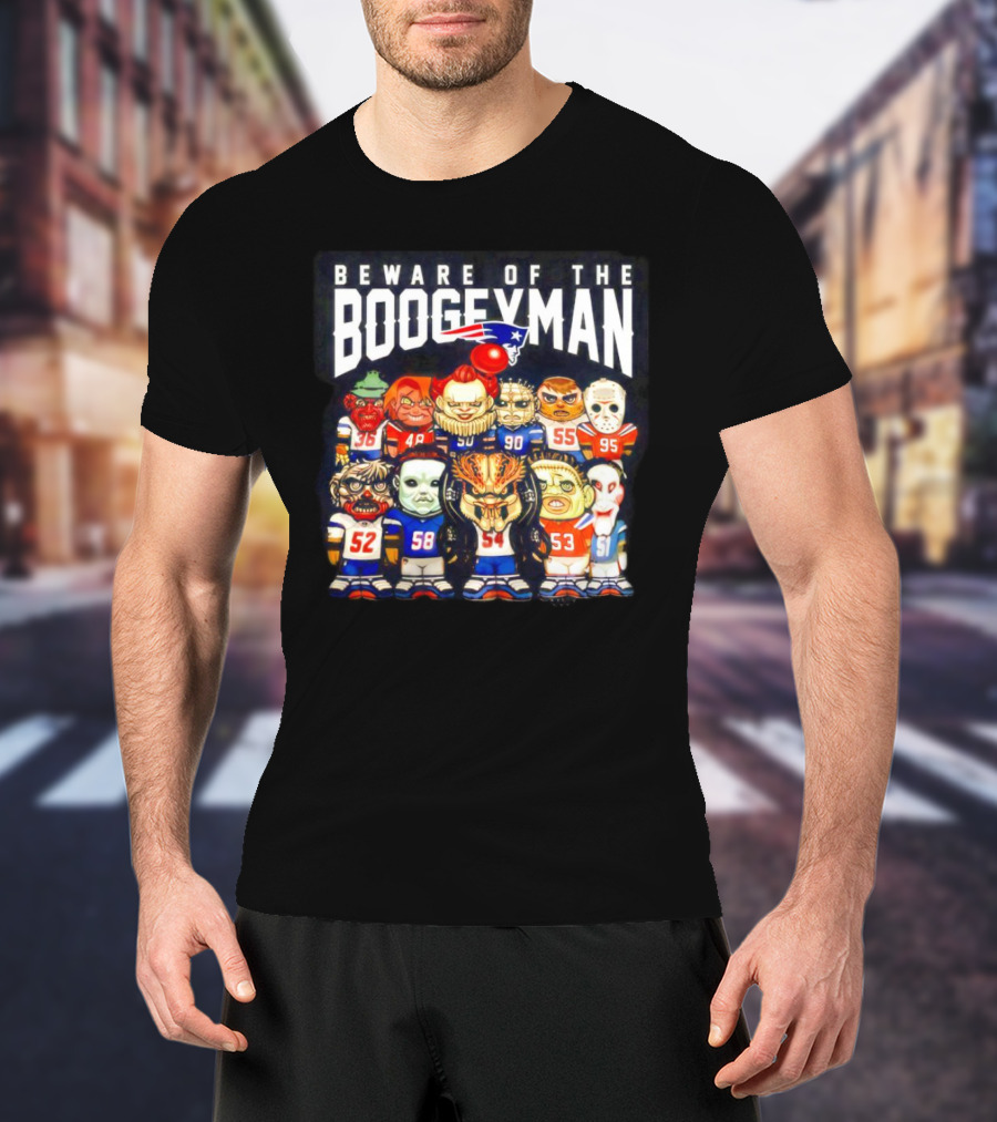Beware Of The Boogeyman Halloween Patriots Horror Characters Football Players T-Shirt