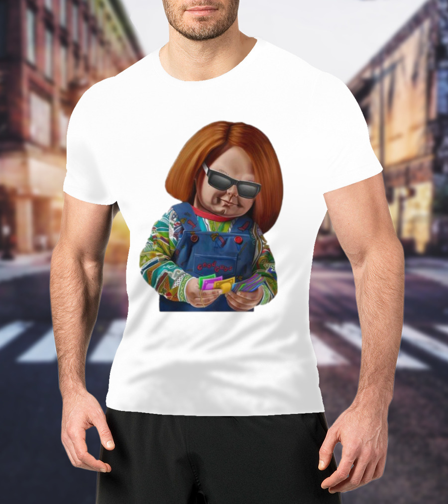 Chucky Good Guys Child’s Play Halloween Icon With Sunglasses And Cards T-Shirt