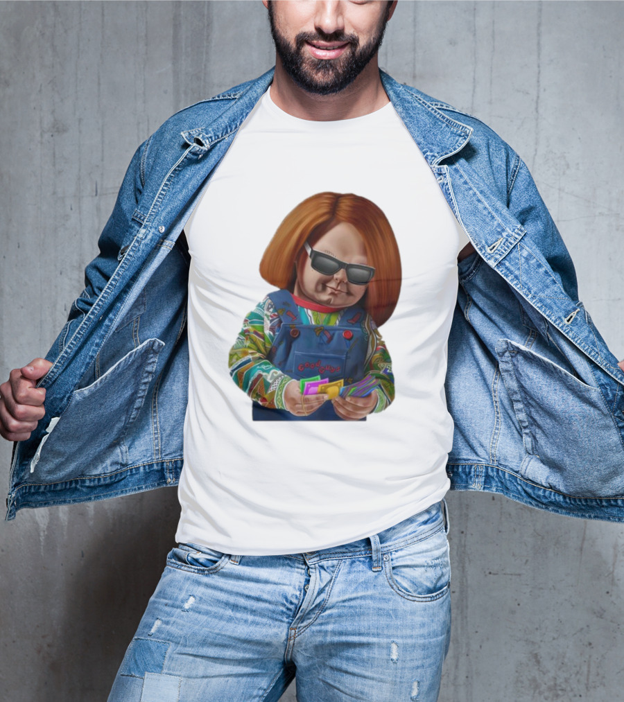 Chucky Good Guys Child’s Play Halloween Icon With Sunglasses And Cards T-Shirt