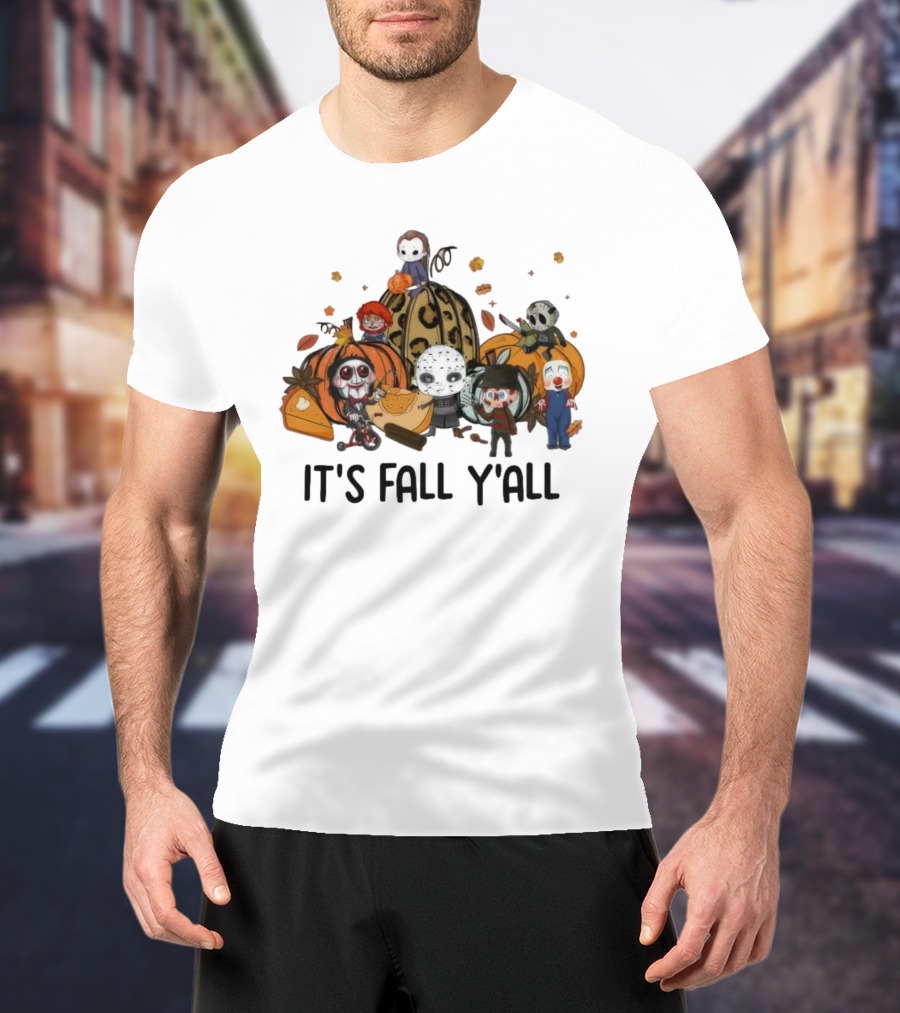 Horror Characters It's Fall Y'all Halloween T-Shirt