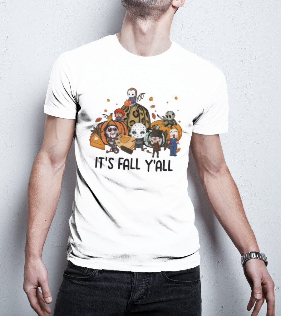 Horror Characters It's Fall Y'all Halloween T-Shirt